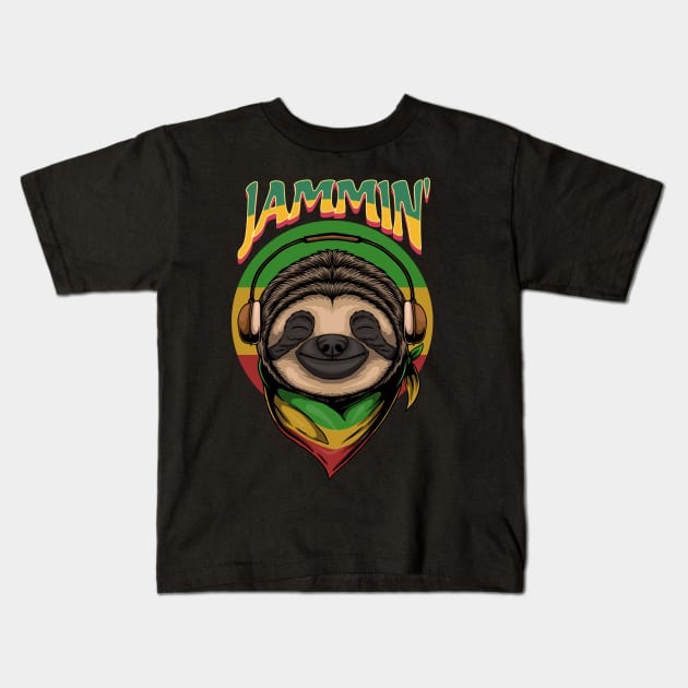 Reggae Sloth with Headphones – Jammin' Kids T-Shirt by RockReflections